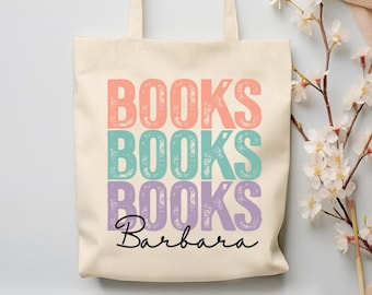 Custom Books Tote Bag, Book Lover Gift, Personalized Book Nerd Tote Bag, Bookworm Gift, Customized Book Reader Tote Bag, Library Tote Bag
