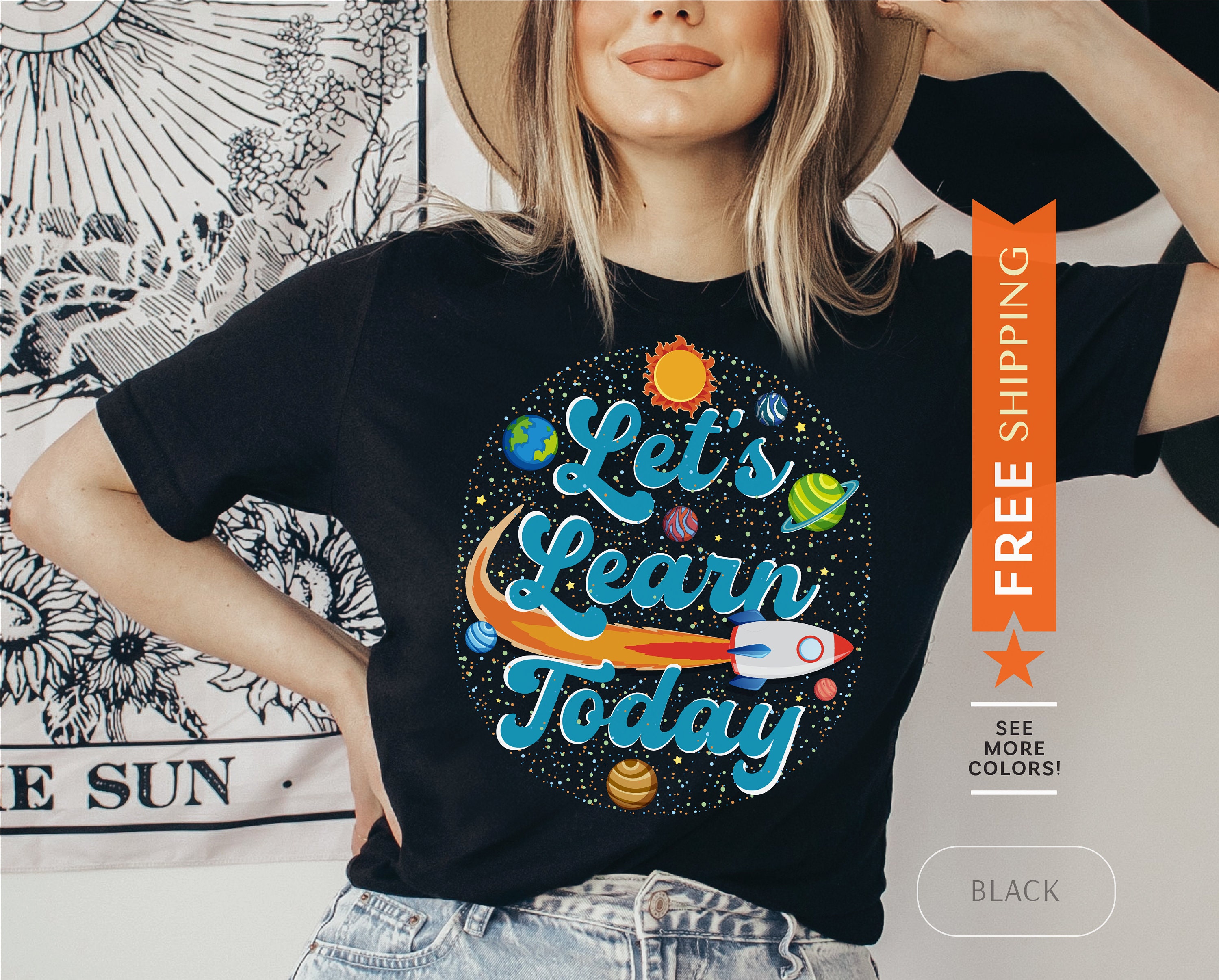 Let's Learn Today Teacher Space Shirt, Teacher Solar System Tshirt ...