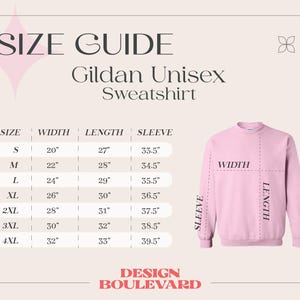 Pode incluir: Tabela de tamanhos para uma camisola unissex Gildan. A tabela mostra a largura, o comprimento e o comprimento da manga em polegadas para os tamanhos S a 4XL.