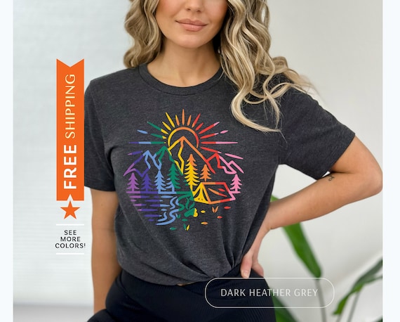 Happy Camper T Shirt With Trees Mountain And Sun Happy Camper T Shirt With Trees Mountain And Sun