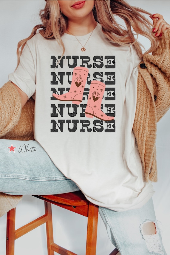 Nurse Cowgirl Boots Shirt, Vintage Western Country RN TShirt, Boho Southwest Registered Nurse Clothing, Wild West Cowboy Rodeo LPN Tee Shirt