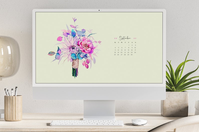 2023 Calendar Desktop Wallpaper With Watercolor Flower Art - Etsy