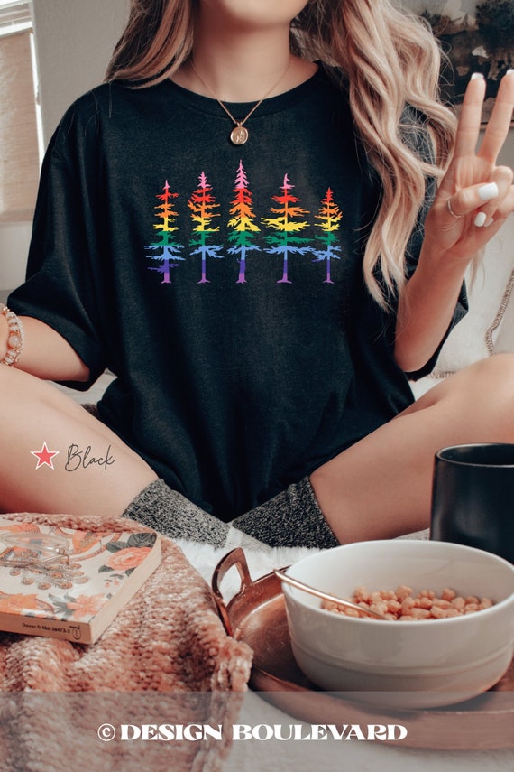LGBTQ Nature TShirt, Nature Lover Pride Shirt, Pine Trees Gay Pride T-Shirt, Hiking Lover Rainbow Shirt, Camping Adventure Pride Tee Shirt