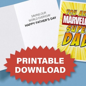 Afdrukbare Vaderdagkaart download voor papa Marvel fan Cadeau voor vader Wenskaart Leuk supercadeau voor hem Lastminutecadeau