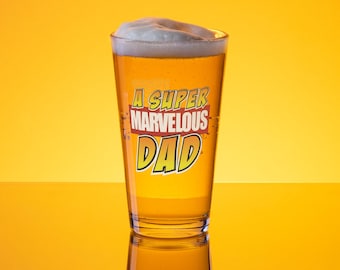 Fathers Day Gift Beer Glass Marvelous Dad Pint Glass Brew Kit Beer Mug Craft Beer Lover at Home Brewery Glass Gift Comic Book Fan