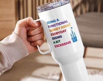 Vaso térmico de viaje de acero inoxidable con asa y pajita. Regalo ideal para fans de parques de atracciones. Botella de agua/café de 1,2 litros (40 oz) o vaso de café de 740 ml (25 oz). Diseño divertido.