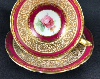 Paragon Pink and Gold Tea Cup and Saucer, with Pink Cabbage Rose, Paragon Double Warranted Queen Mary, English Bone China Tea Set