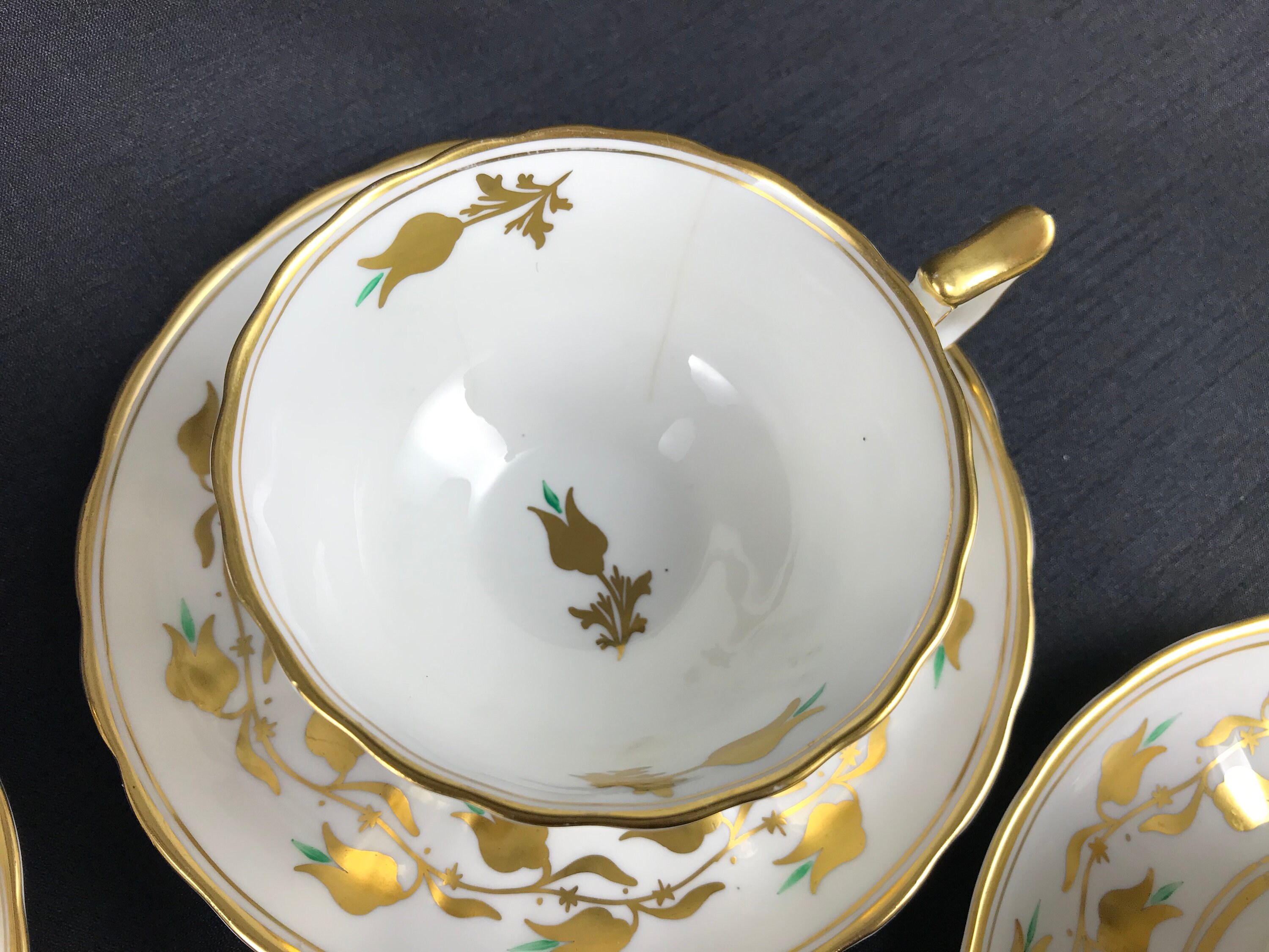 Royal Chelsea Tea Cup Set, English Bone China, Gold Flowers Vine With Green Tips Etsy