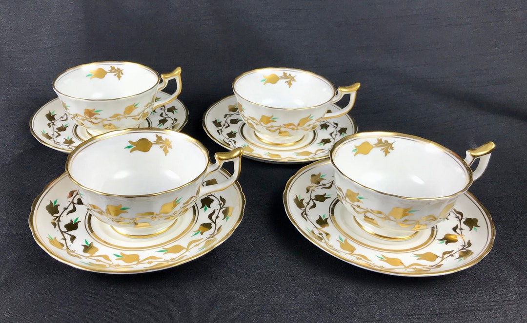Royal Chelsea Tea Cup Set, English Bone China, Gold Flowers Vine With Green Tips Etsy