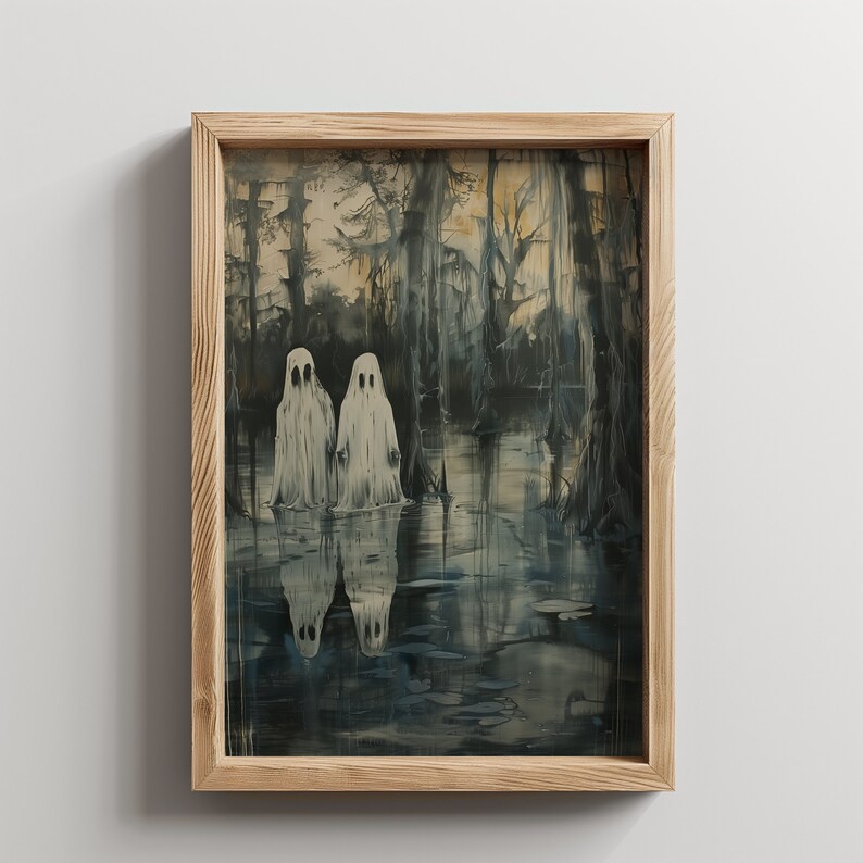 A Pair of Ghost in a Swamp, Ghost Painting PRINTABLE Art Print, Ghost ...