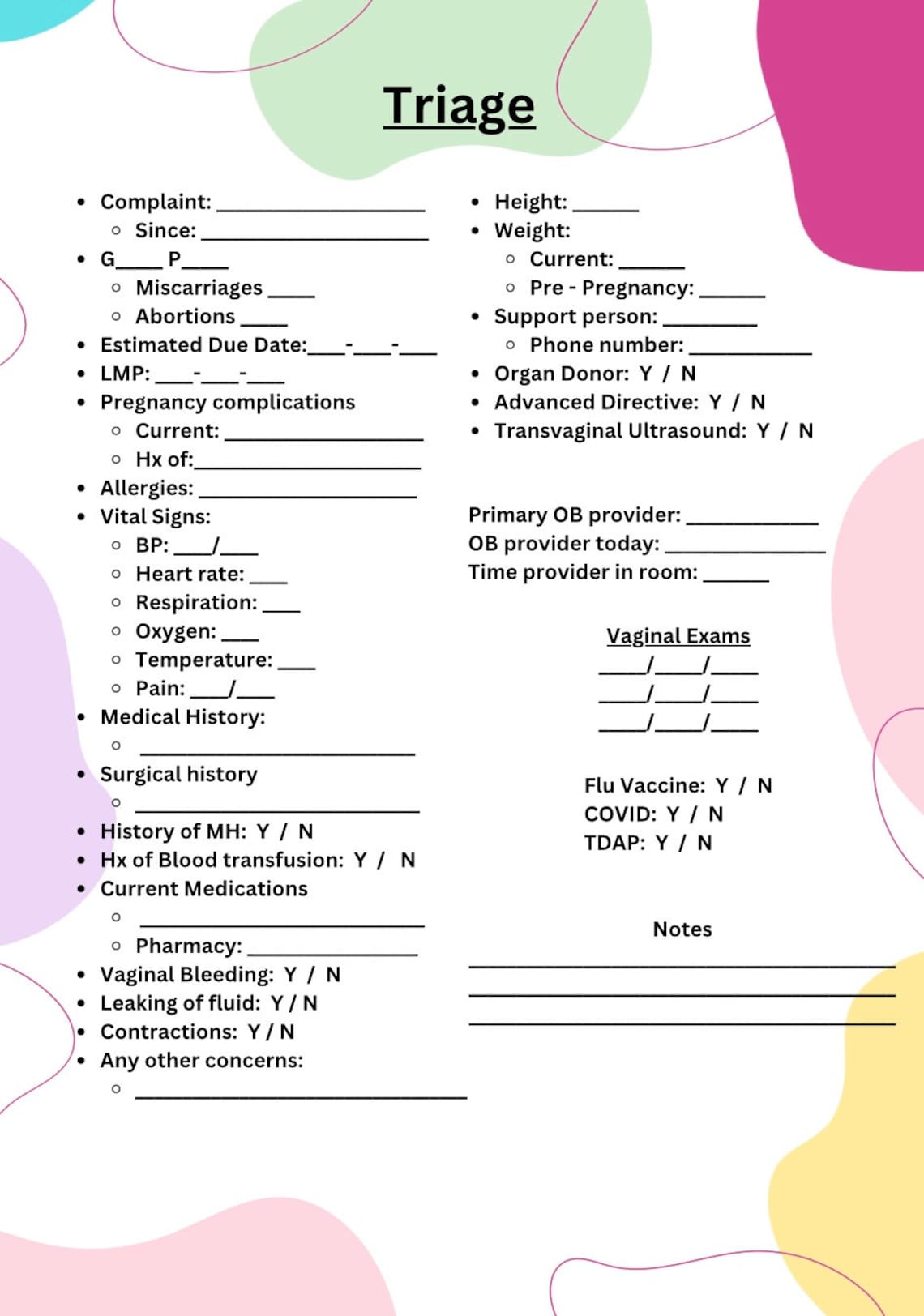 OB Triage Cheat Sheet - Etsy