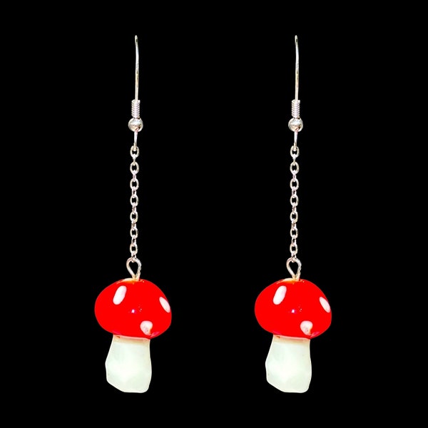 Red Glass Mushroom Earrings