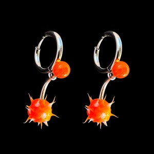 Orange Spikey Huggie Hoop Earrings