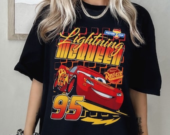 Retro Lightning Mcqueen 95 Checkerboard Shirt, Lightning McQueen 95 Shirt, Disney Cars Shirt, Disney Car Pixar Shirt, Disneycar Land Shirt