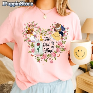 Beauty and the Beast Shirt, Tale As Old As Time Disney Graphic Tee, Belle and Beast Floral Heart Shirt, Princess Aesthetic T-Shirt