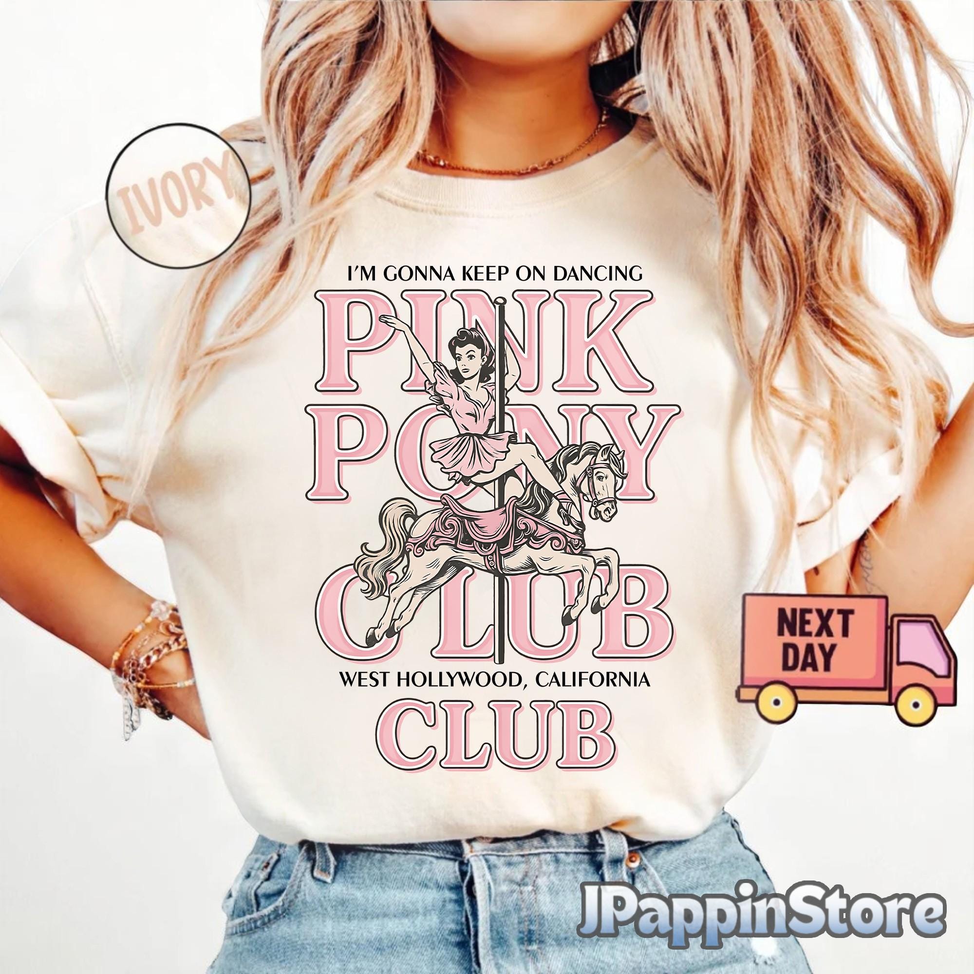 Pink Pony Club Graphic Tee, Retro West Hollywood T-Shirt, Dancing Girl Aesthetic Shirt, Cute Coquette Oversized Top, Y2K Gift for Her