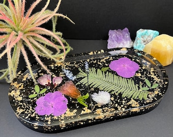 Pressed Floral Jewelry Tray | Resin Trinket Dish | Oval Resin Tray | Decorative Tray | Botanical Boho Decor