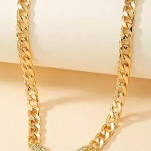 Collar de mujer con colgante de diamantes de imitación, cadena gruesa, plata 925 chapada en oro amarillo