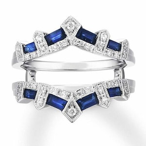 Sapphire & Diamond 3.12 Ct Jacket Guard Wrap Enhancer Ring 10K White Gold Finish