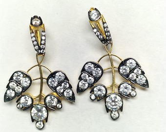 3ct Round Cut Antique Diamond Earrings in 14K Two-Tone Gold Over