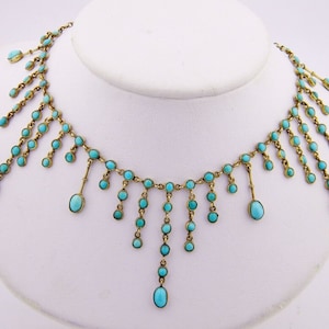 Antique Victorian Persian Turquoise 18ct Yellow Gold Over Festoon 16" Necklace