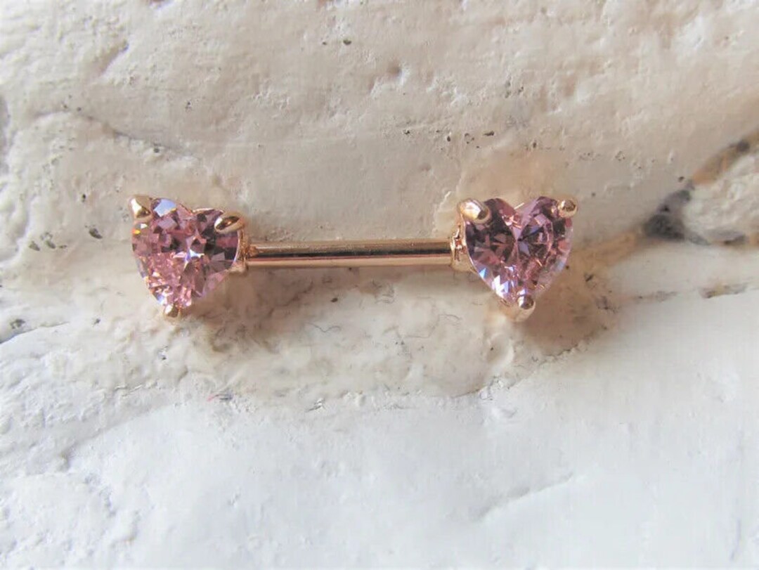 14K Rose Gold Finish Pink Heart Lab-created Sapphire Nipple Barbell ...