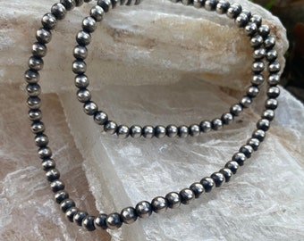 6mm .925 Sterling Silver Navajo Pearl Necklace - 15, 16, 18, 20, 22, 24, 30, 36, 48, 60, 64, 72 inch