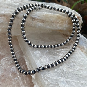 6mm .925 Sterling Silver Navajo Pearl Necklace - 15, 16, 18, 20, 22, 24, 30, 36, 48, 60, 64, 72 inch