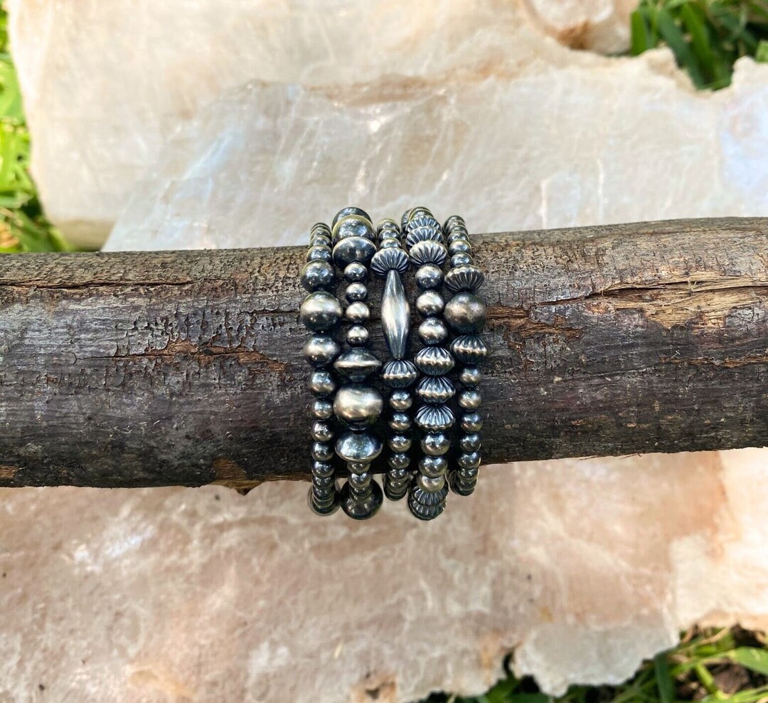 Southwest Elements 8-8.5mm Gemstone Bead & Sterling Silver Navajo Pearl Bracelet