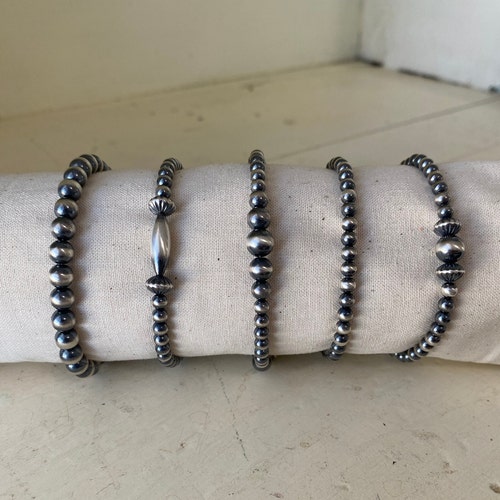 Southwest Elements 8-8.5mm Gemstone Bead & Sterling Silver Navajo Pearl Bracelet main image 0