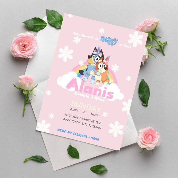 Girls Editable Birthday Invitation, Digital Invitations, Bluey Birthday Invitation, Bluey Digital Invitation, Bluey PDF Download