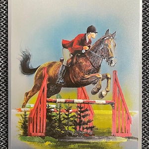 Impression Dufex, image, équitation, collectionneur, décoration années 80, cadeau de Noël, idée cadeau, cheveaux deco, cadeau équitation