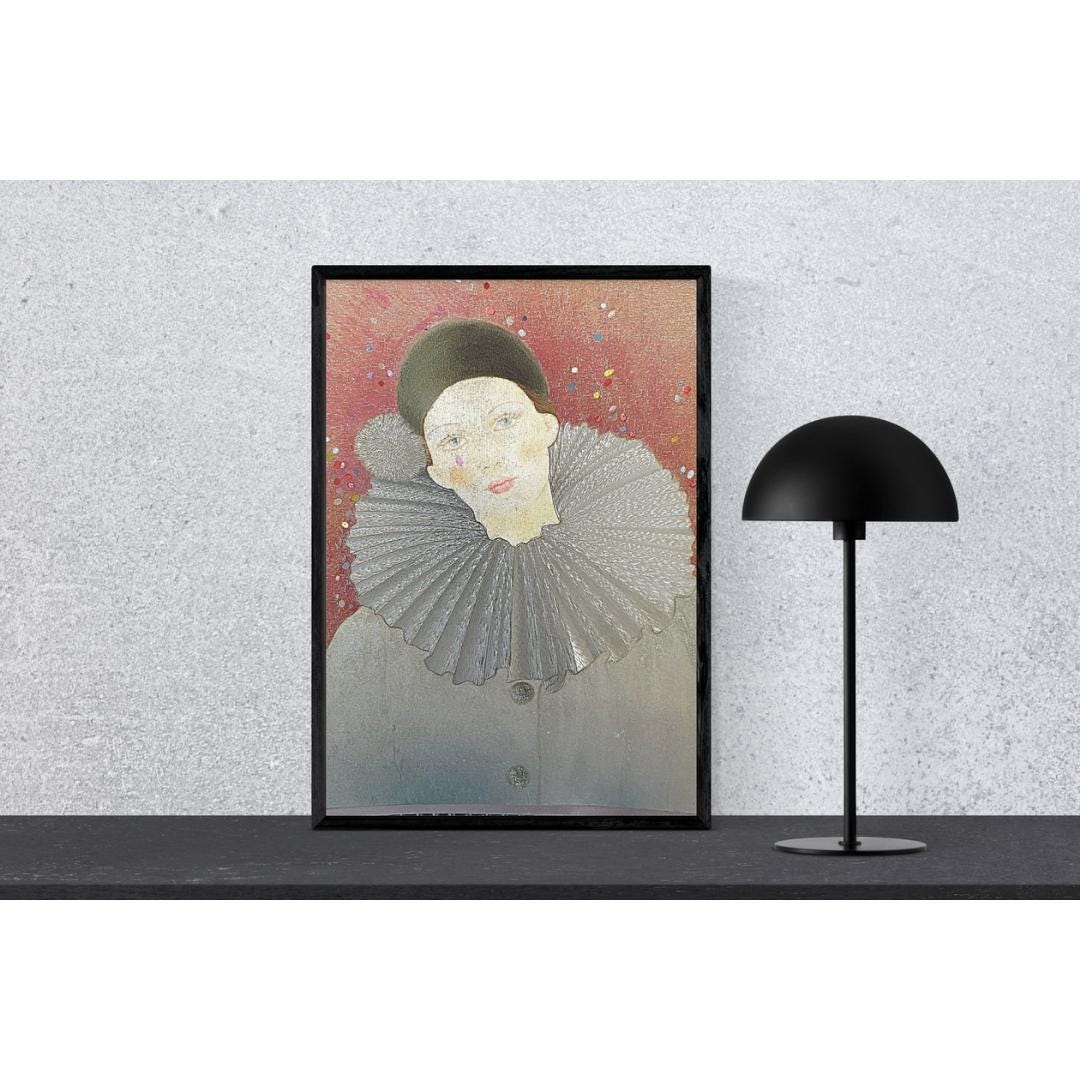 D*t様 GIGIGU Silent Pierrot PEEK A BOO TO Vintage Dufex Foil Print – Pierrot Clown With Ruffled Collar