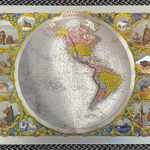 Dufex Vintage Weltkarte Western Hemisphere – Glänzende Antike Amerika Karte – Carte ancienne hémisphère Ouest brillante