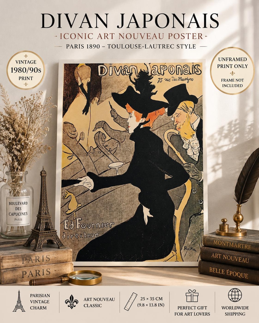 Vintage Toulouse Lautrec Poster Divan Japonais Paris Art Nouveau