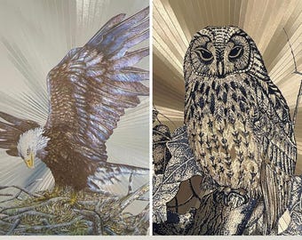 Vintage Framed Metallic Owl Print by Audrey North - Retro Dufex