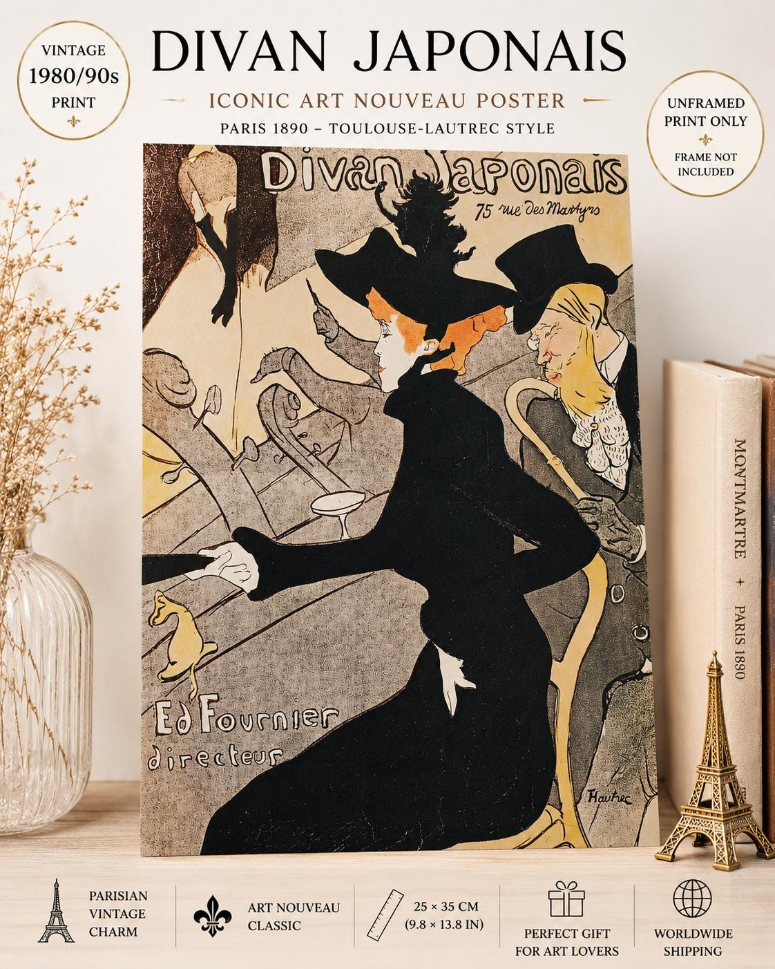 Vintage Toulouse Lautrec Poster Divan Japonais Paris Art Nouveau