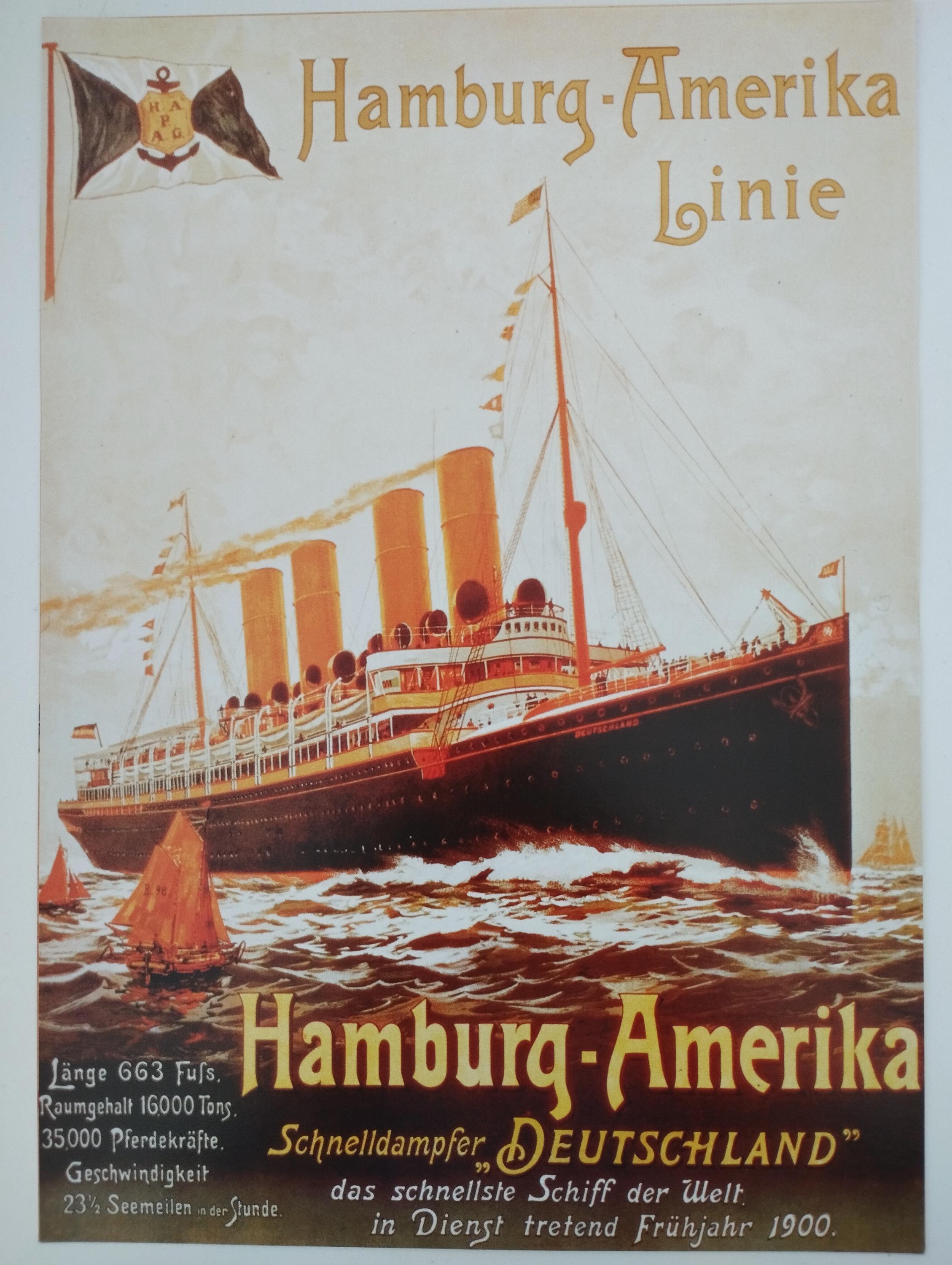Poster Bateau Hamburg Amerika Linie – Réf096, 40x60cm, Reproduction Vintage