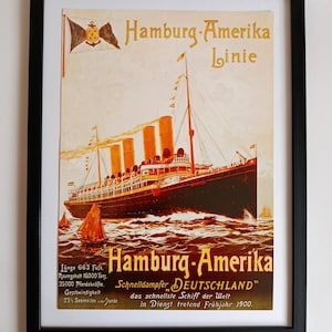 Vintage Ocean Liner Poster Hamburg Amerika Linie Deutschland Ship Maritime Wall Art Antique Travel Print 25x35 cm Vintage Print
