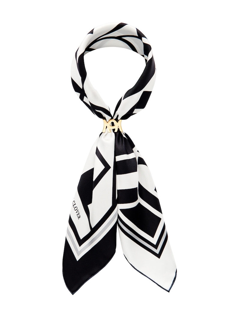 Silk Square Scarf Black and White Geometric Print zdjęcie 2