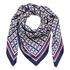 Silk Square Scarf ( Navy and White - MC Monogram Print)