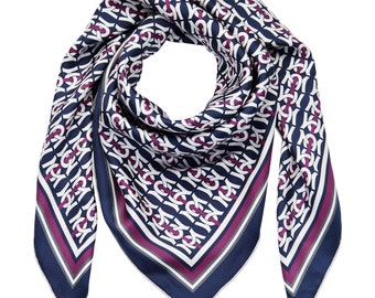 Silk Square Scarf ( Navy and White - MC Monogram Print)