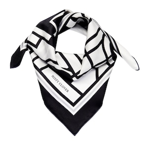 Silk Square Scarf ( Black and White Geometric Print)