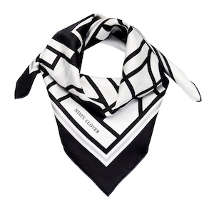 Silk Square Scarf Black and White Geometric Print zdjęcie 1