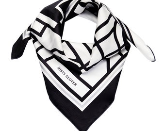 Silk Square Scarf ( Black and White Geometric Print)