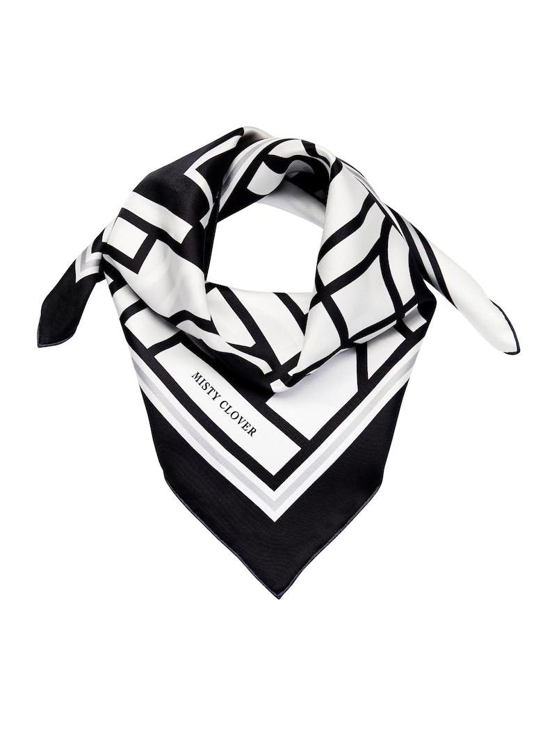 Silk Square Scarf Black and White Geometric Print zdjęcie 1