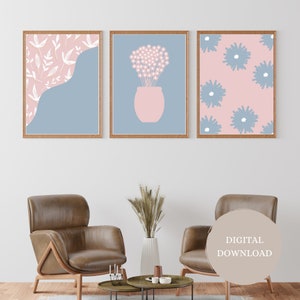 Pink Flower Wall Art,Set of 3 Prints,Abstract Flower Art,Flower Print,Modern Wall Decor,Nursery Decor,Girls Room Decor,Boho Flower Prints