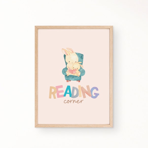 Rainbow Reading Corner Poster | Printable Toddler Bedroom Decor | Montesssori Kid Playroom Wall Sign | Digital Download Nursery Wall Art