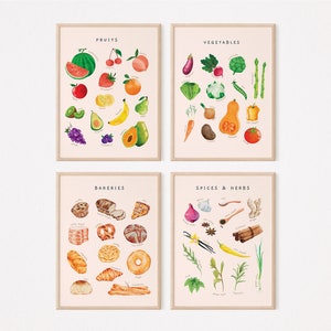 Fruits Veggies Herbs Spices Bakeries Educational Posters | Montessori Print Set 4 | Toddler Room Decor | Kitchen Wall Art | Digital Download
