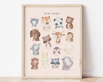 Emociones Sentimientos Gráfico Cartel educativo / Decoración de la oficina de salud mental del aula escolar / Arte imprimible de la habitación para niños pequeños / Descarga digital